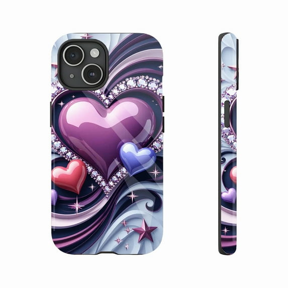 Sparkling Heart Diamond iPhone Case for Valentine's Day Lovers, Compatible with iPhone 11/12/13/14/15/16 (Pro Max/Plus)