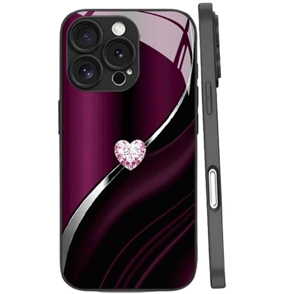 Sparkling Heart Hard Case for IPhone, Curve Double Heart Hard Case  Full-Coverage Drop Protection Phones Cases
