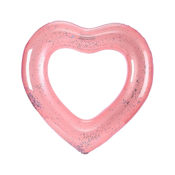 Sparkling Heart Sequin Inflatable Swim Ring, 27.5 Inch Romantic Heart Shaped Pool Float for Summer Beach Fun, Durable Glittering Water Lounge Floating Tube Pink
