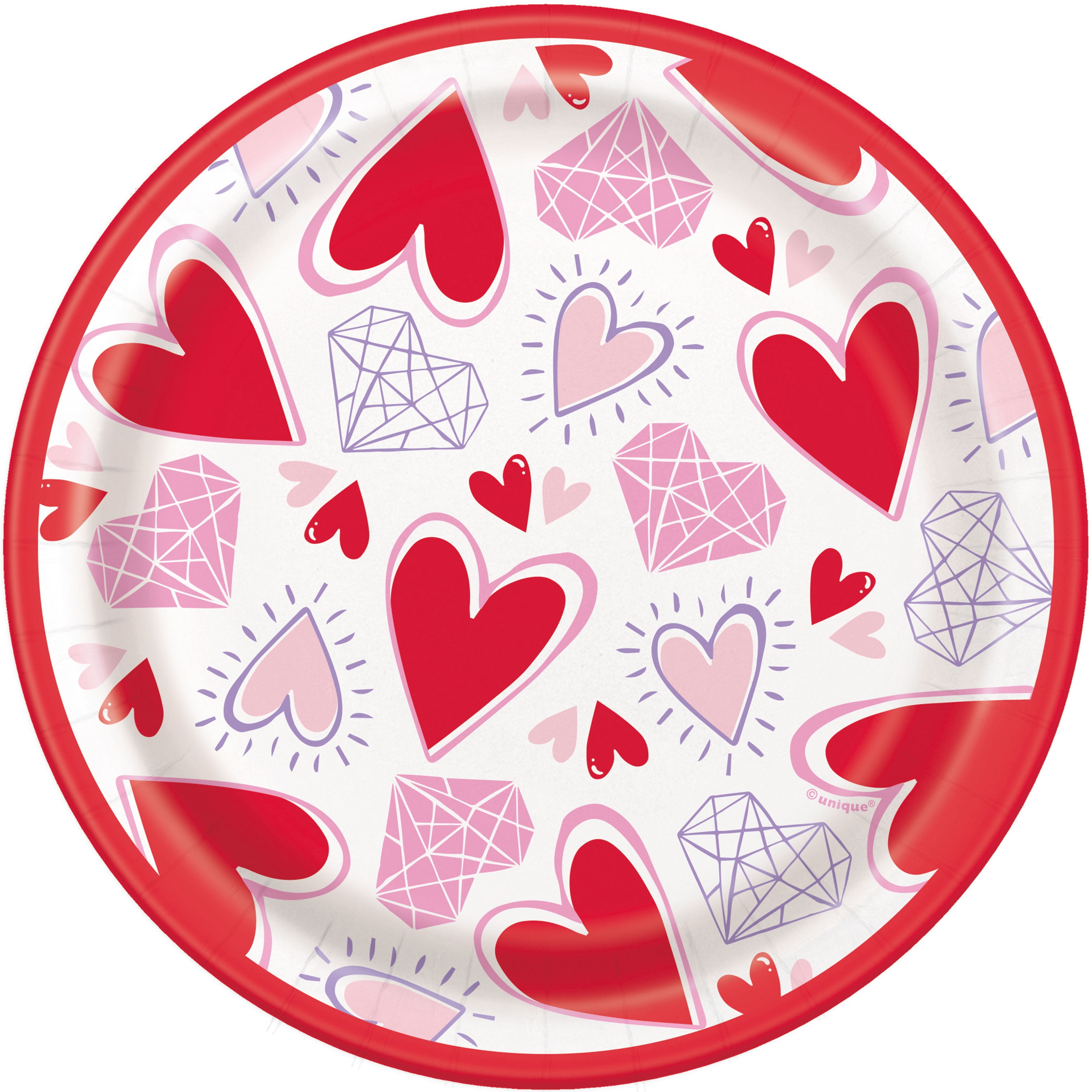 Sparkling Hearts Valentine's Day Paper Dessert Plates, 7in, 24ct