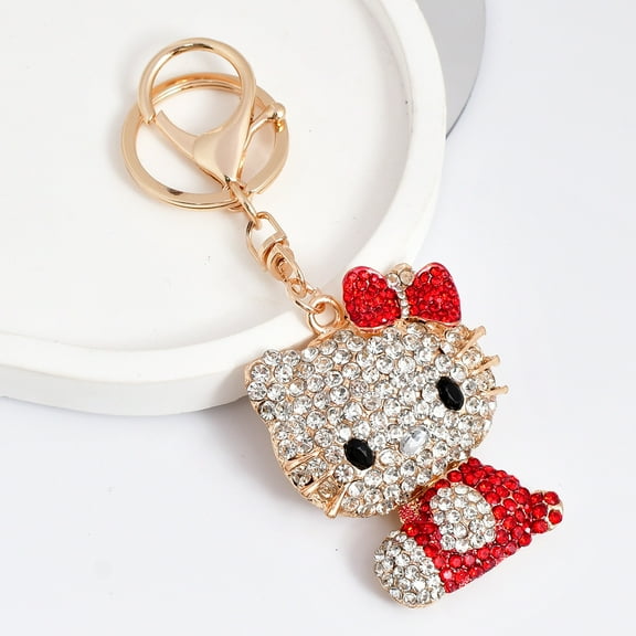 Sparkling Hello Kitty Car Keychain with Cute Charm - Metal Keyring Pendant for Women, Christmas Gift