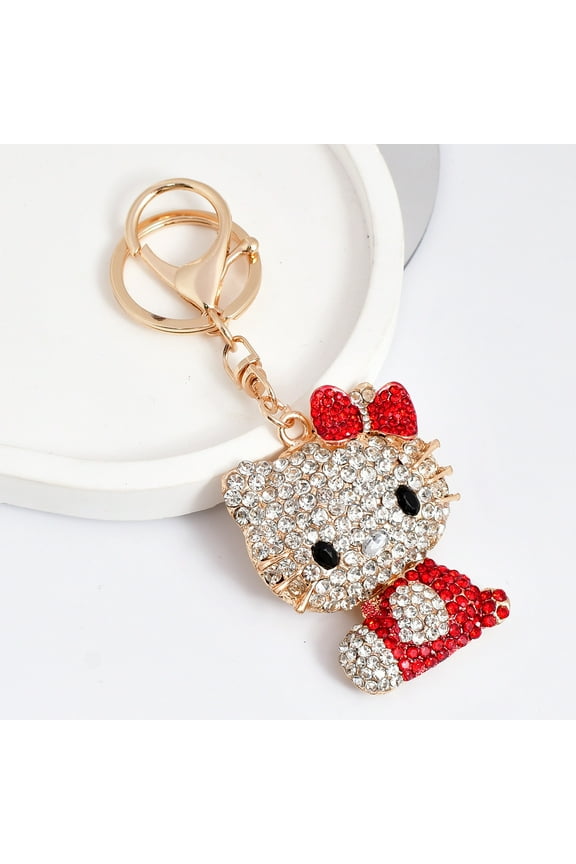 Sparkling Hello Kitty Car Keychain with Cute Charm - Metal Keyring Pendant for Women, Christmas Gift