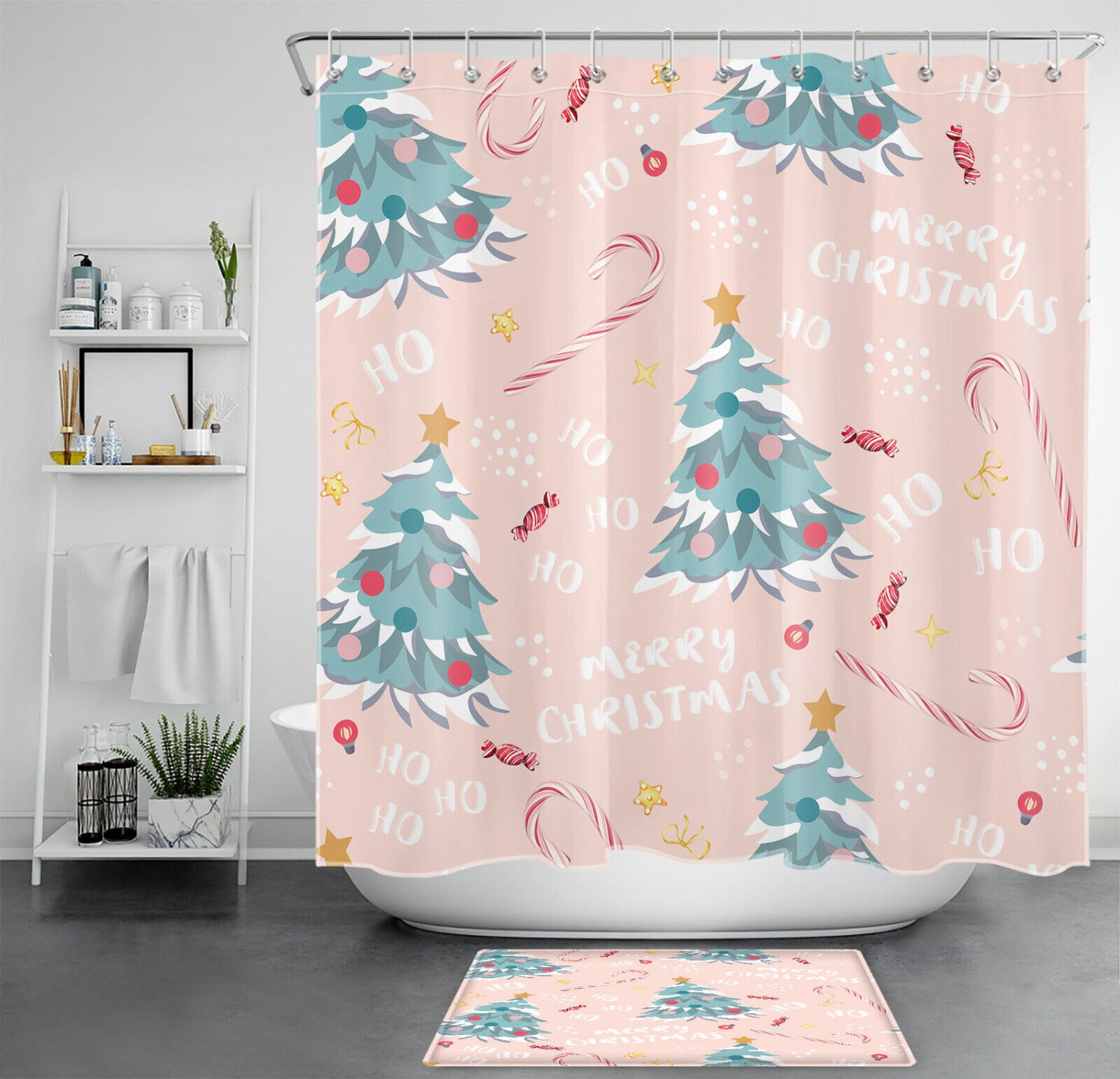 Sparkling Holiday Bathroom Decor Gold Stars & Pink Candy Shower