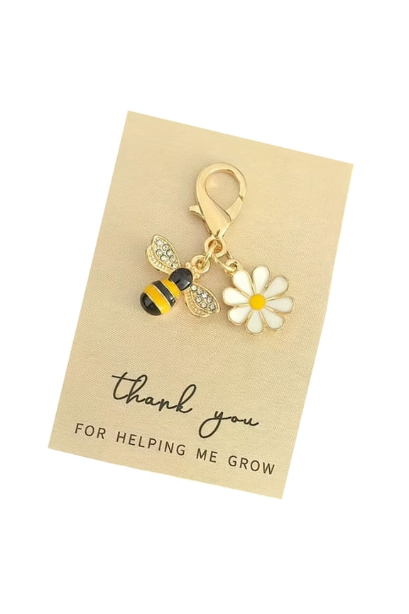 Sparkling Honeybees Flower Keychain with Rhinestones – Stylish Metal Charm for Bags, Purses, Giving