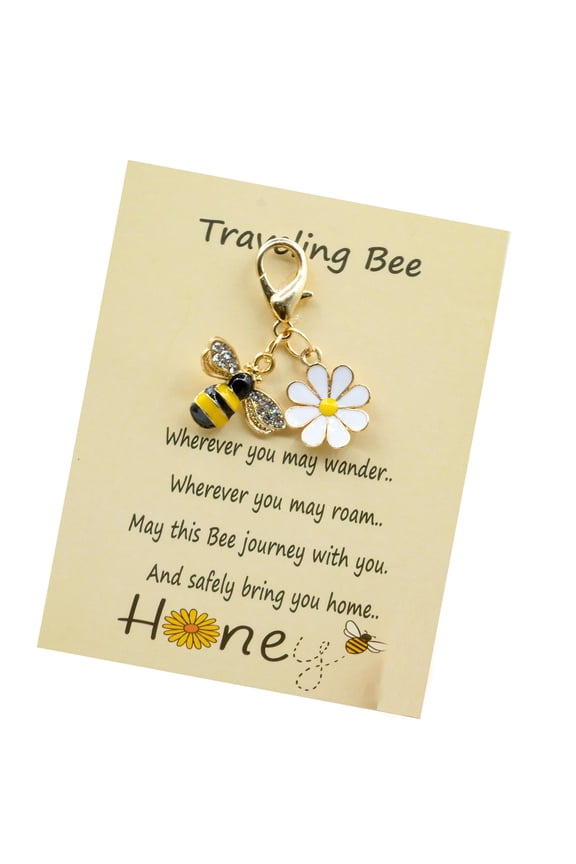 Sparkling Honeybees Flower Keychain with Rhinestones – Stylish Metal Charm for Bags, Purses, Giving