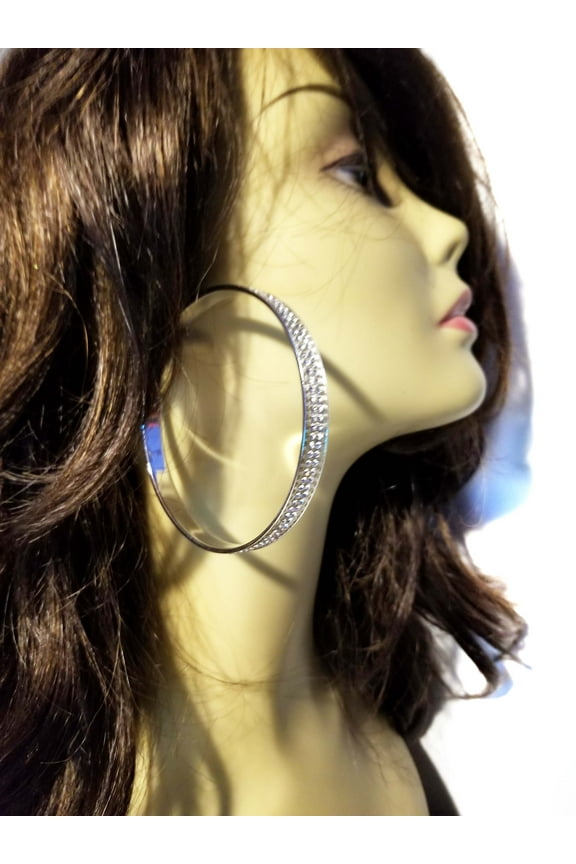 Sparkling Hoop Earrings Silver Tone 2.25 inch Hoop Earrings