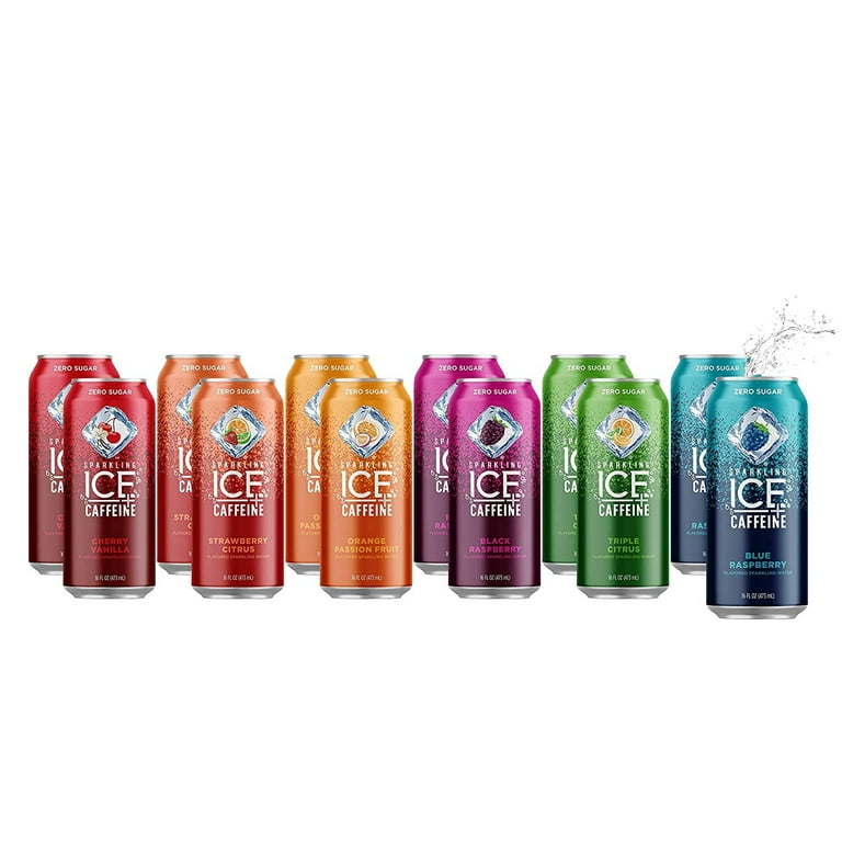 Sparkling Ice +Caffeine Zero Sugar Flavored Sparkling Water, Blue Raspberry  Sparkling Water, 16 Fl Oz Can 