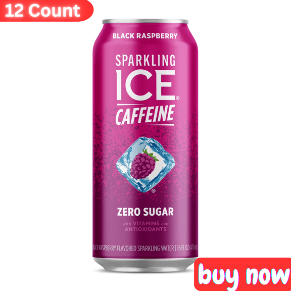 Sparkling Ice Caffeine Black Raspberry Sparkling Water  16 fl oz, 12 Pack