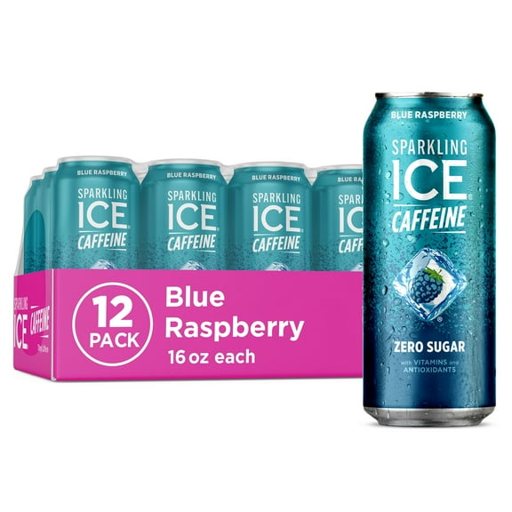 Sparkling Ice Caffeine Blue Raspberry Sparkling NSD3Water with Caffeine, Zero Sugar, with Antioxidants and Vitamins,16 fl oz Cans (Pack Of 12)