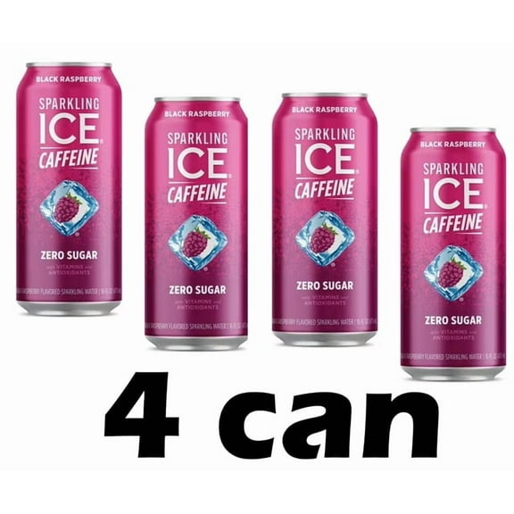 Sparkling Ice Caffeine Naturally Flavored Sparkling Water, Black Raspberry 16 Fl Oz 4can