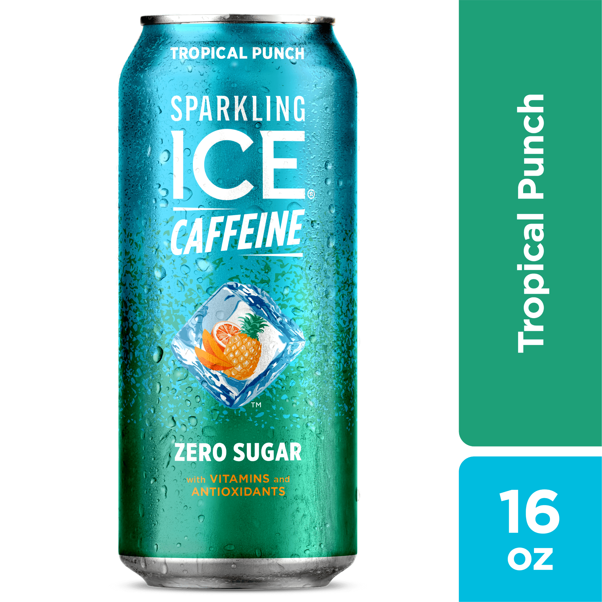 Sparkling Ice +Caffeine Naturally Flavored Sparkling Water, Tropical Punch 16 Fl Oz