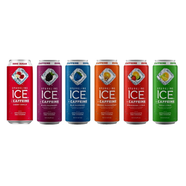 Sparkling Ice +Caffeine Strawberry Citrus & Black Raspberry Sparkling Water – Zero Sugar, 12 Cans + 12 Bottles, Vitamins & Antioxidants