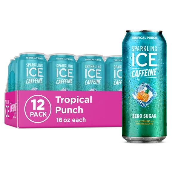 Sparkling Ice Caffeine, Tropical Punch Sparkling Water, 16 Fl Oz Can, 12 count