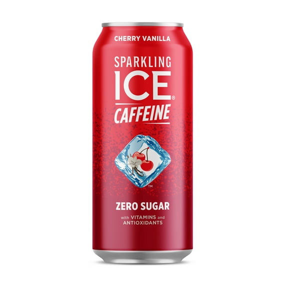 Sparkling Ice +Caffeine Zero Sugar Flavored Sparkling Water, Cherry Vanilla Sparkling Water, 16 fl oz Aluminum Can