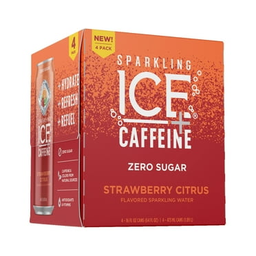 Sparkling Ice +Caffeine Zero Sugar Flavored Sparkling Water, Strawberry Citrus 4PK