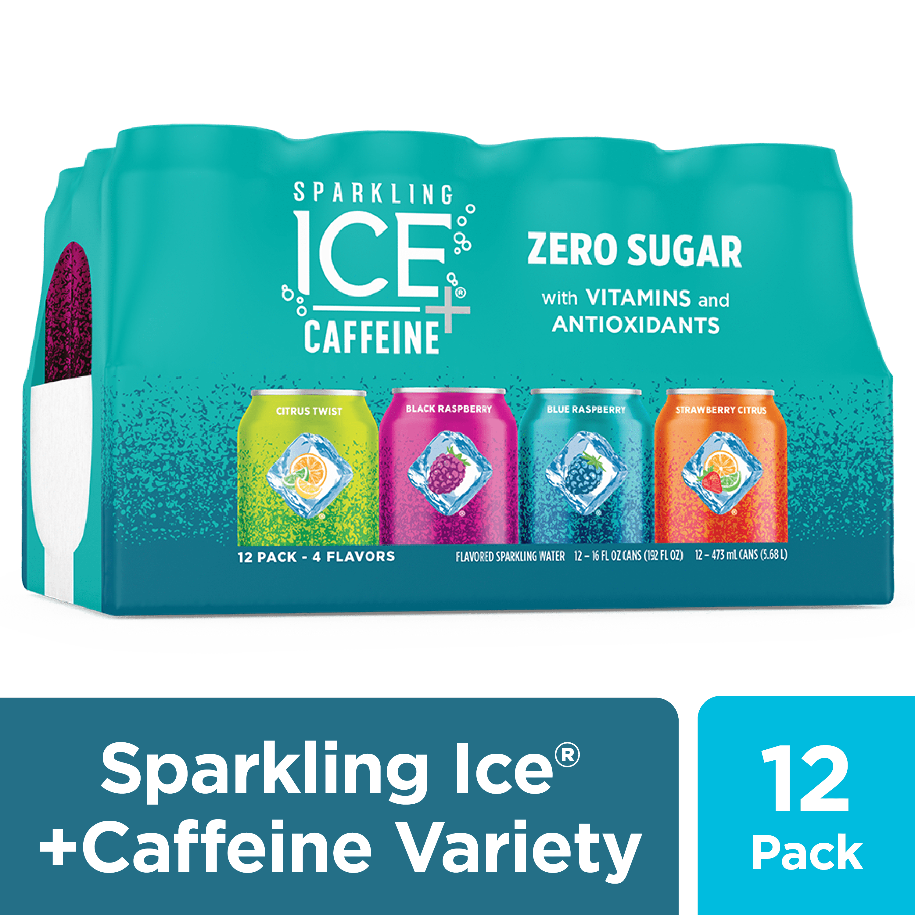 Sparkling Ice +Caffeine Zero Sugar Flavored Sparkling Water, Variety