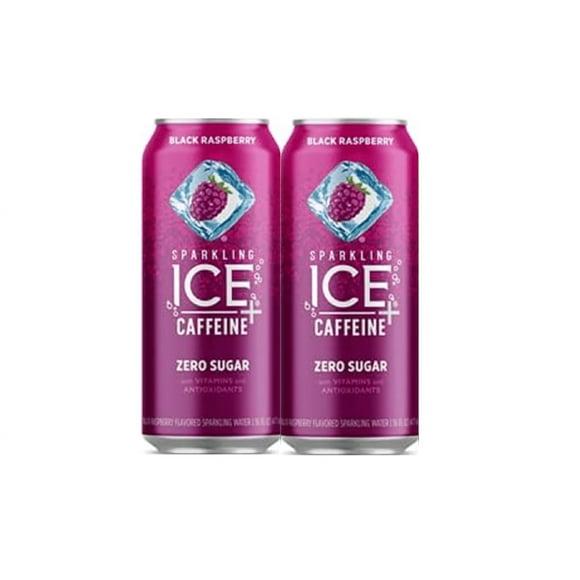 Sparkling Ice +Caffeine Zero Sugar Flavored Sparkling Water with Vitamins and Antioxidants, Black Raspberry 16 Fl Oz, 2pk