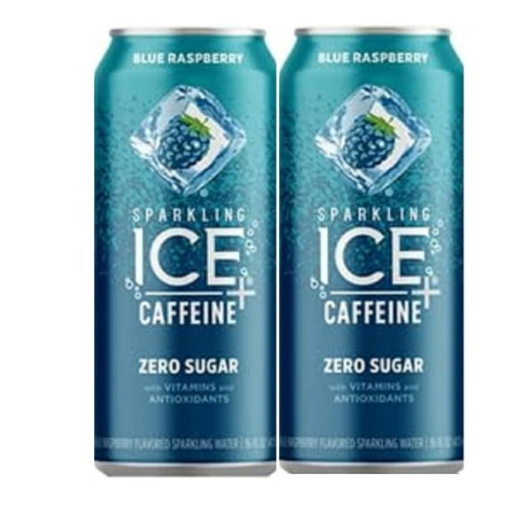 Sparkling Ice +Caffeine Zero Sugar Flavored Sparkling Water with Vitamins and Antioxidants, Blue Raspberry 16 FL Oz, 2 pk