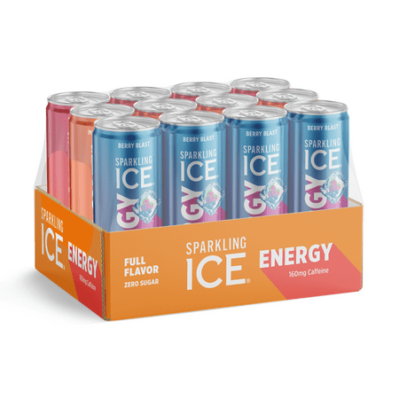 Sparkling Ice Energy Variety 12Pk. Energy Drinks with Vitamins + Antioxidants, Zero Sugar, Berry Blast, Maximum Mango, Power Punch flavors. 12 fl oz cans.