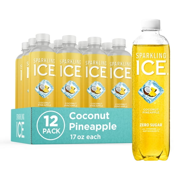 Sparkling Ice, Coconut Pineapple Sparkling Water, 17 fl oz Bottles (Pack of 12)