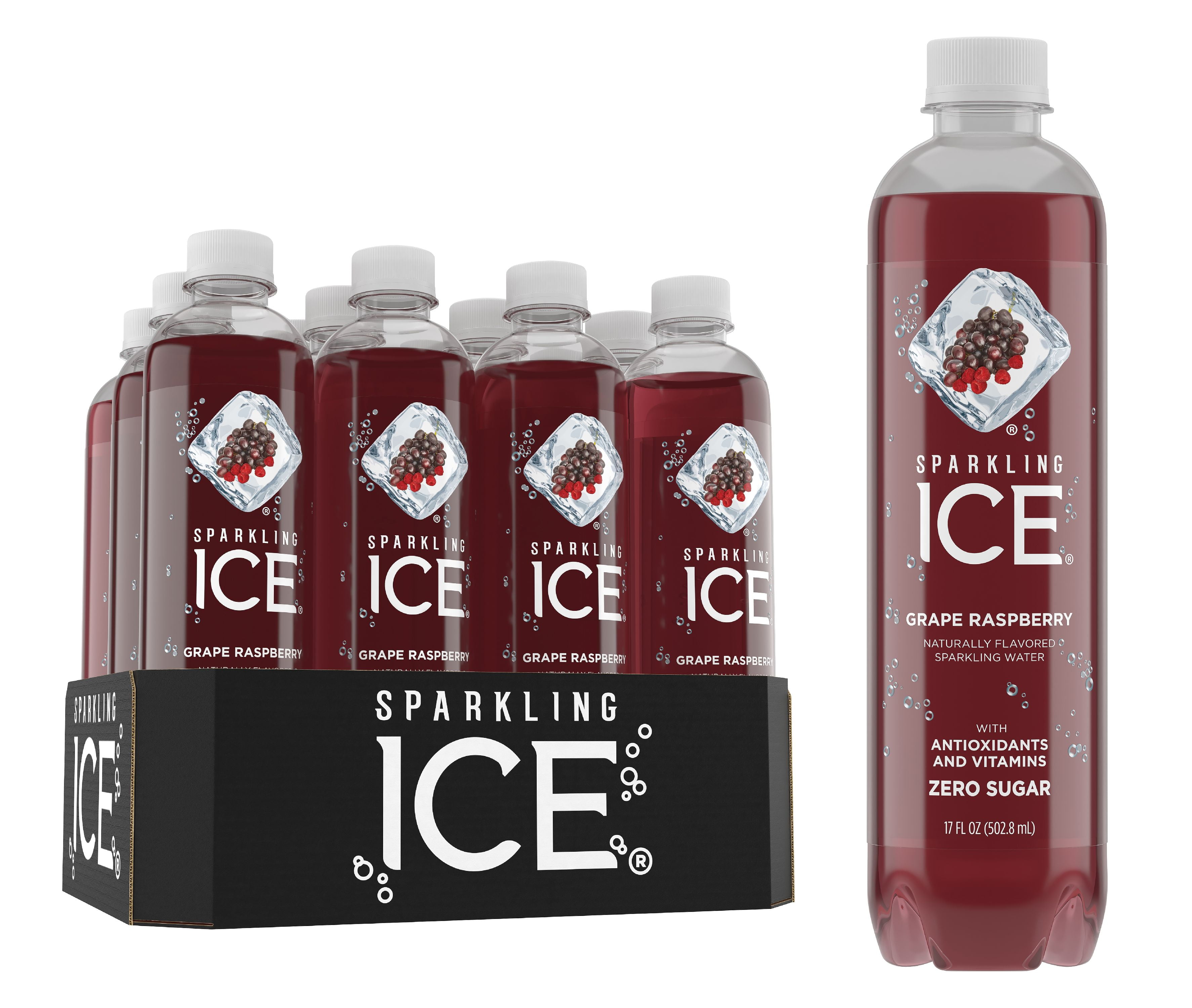 Sparkling Ice Naturally Flavored Sparkling Water, Grape Raspberry, 17 Fl Oz, 12 Count
