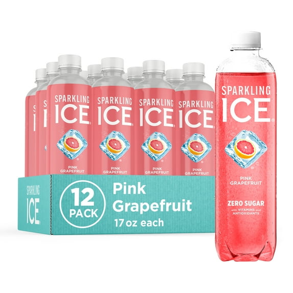 Sparkling Ice, Pink Grapefruit Sparkling Water, 17 fl oz Bottles (Pack of 12)