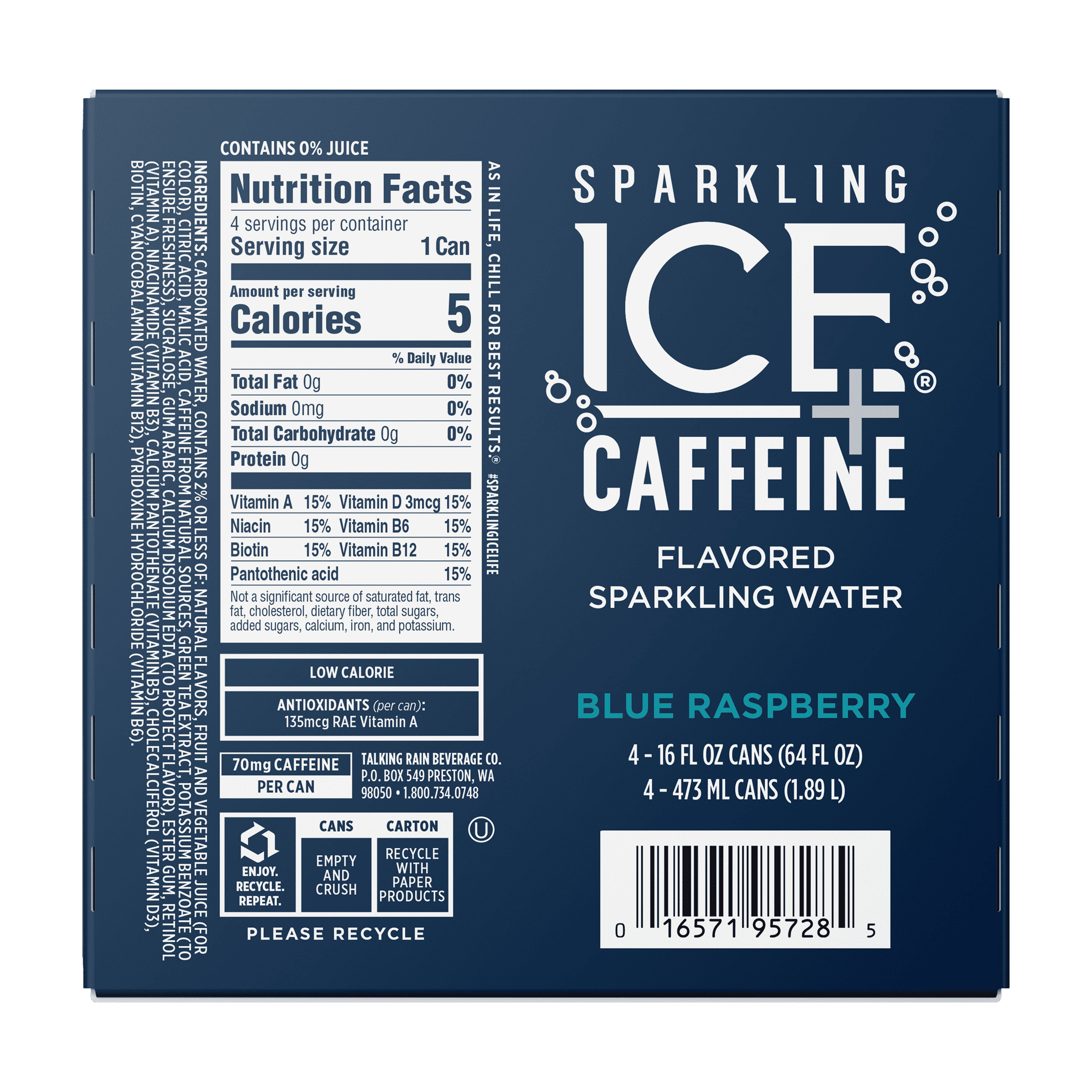 Sparkling Ice Plus Caffeine 4PK Blue Raspberry