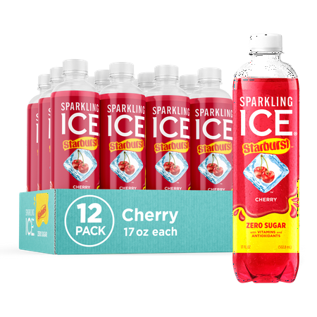 Sparkling Ice STARBURST Cherry, Flavored Sparkling Water, 17 fl oz Bottles (Pack of 12)