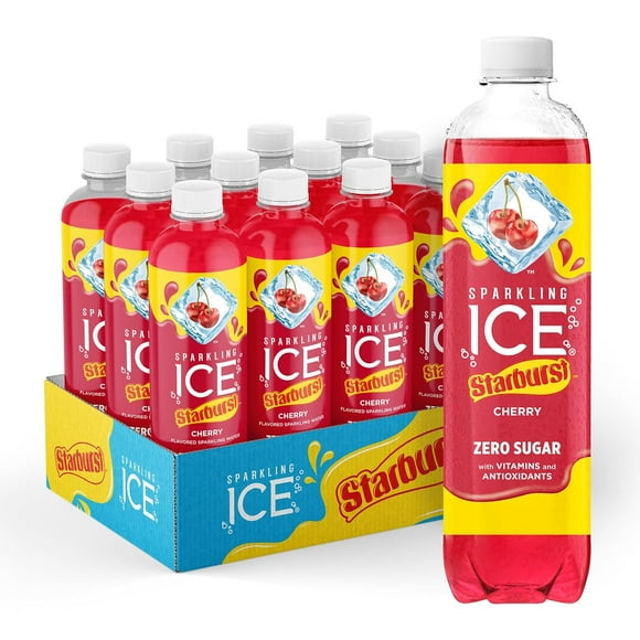 Sparkling Ice STARBURST Cherry, Zero Sugar Flavored Sparkling Water, with Vitamins and Antioxidants, Low Calorie Beverage, 17 fl oz Bottles Pack of 12
