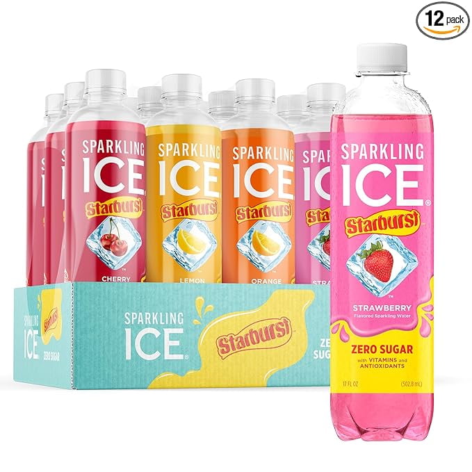 Sparkling Ice STARBURST Variety Pack, 17 fl oz, 12 count (Cherry, Strawberry, Lemon, Orange)