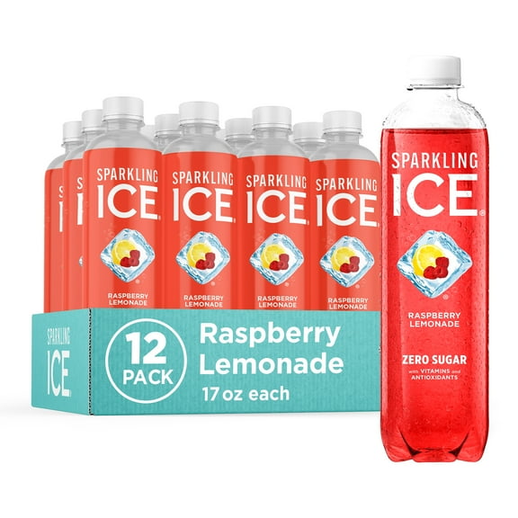 Sparkling Ice, Raspberry Lemonade Sparkling Water, 17 fl oz Bottles (Pack of 12)