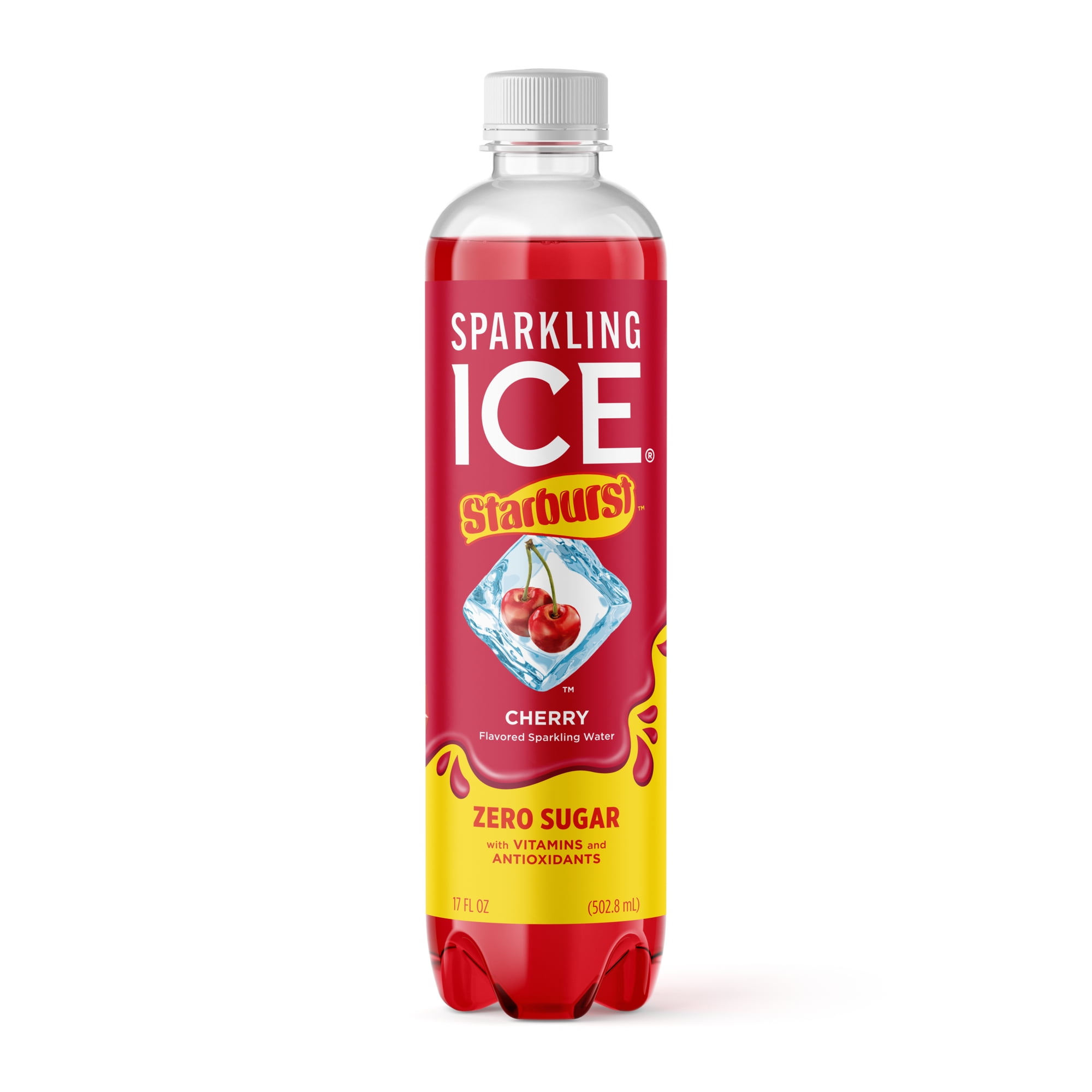 Sparkling Ice STARBURST Cherry, Zero Sugar Flavored Sparkling Water, with Vitamins and Antioxidants, Low Calorie Beverage, 17 fl oz Plastic Bottle