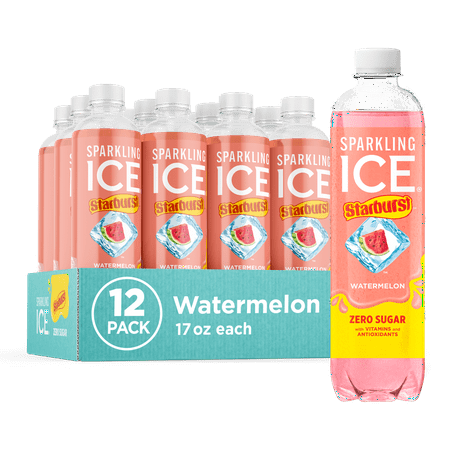 Sparkling Ice STARBURST Watermelon, Flavored Sparkling Water, 17 fl oz Bottles (Pack of 12)
