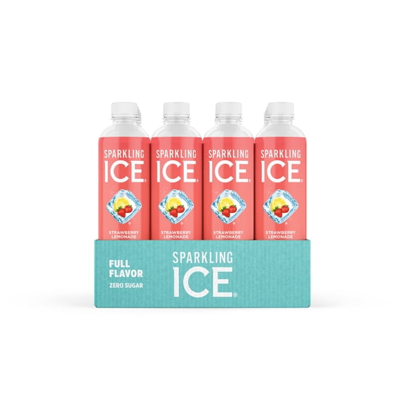 Sparkling Ice, Strawberry Lemonade Sparkling Water, 17 fl oz Bottles (Pack of 12)