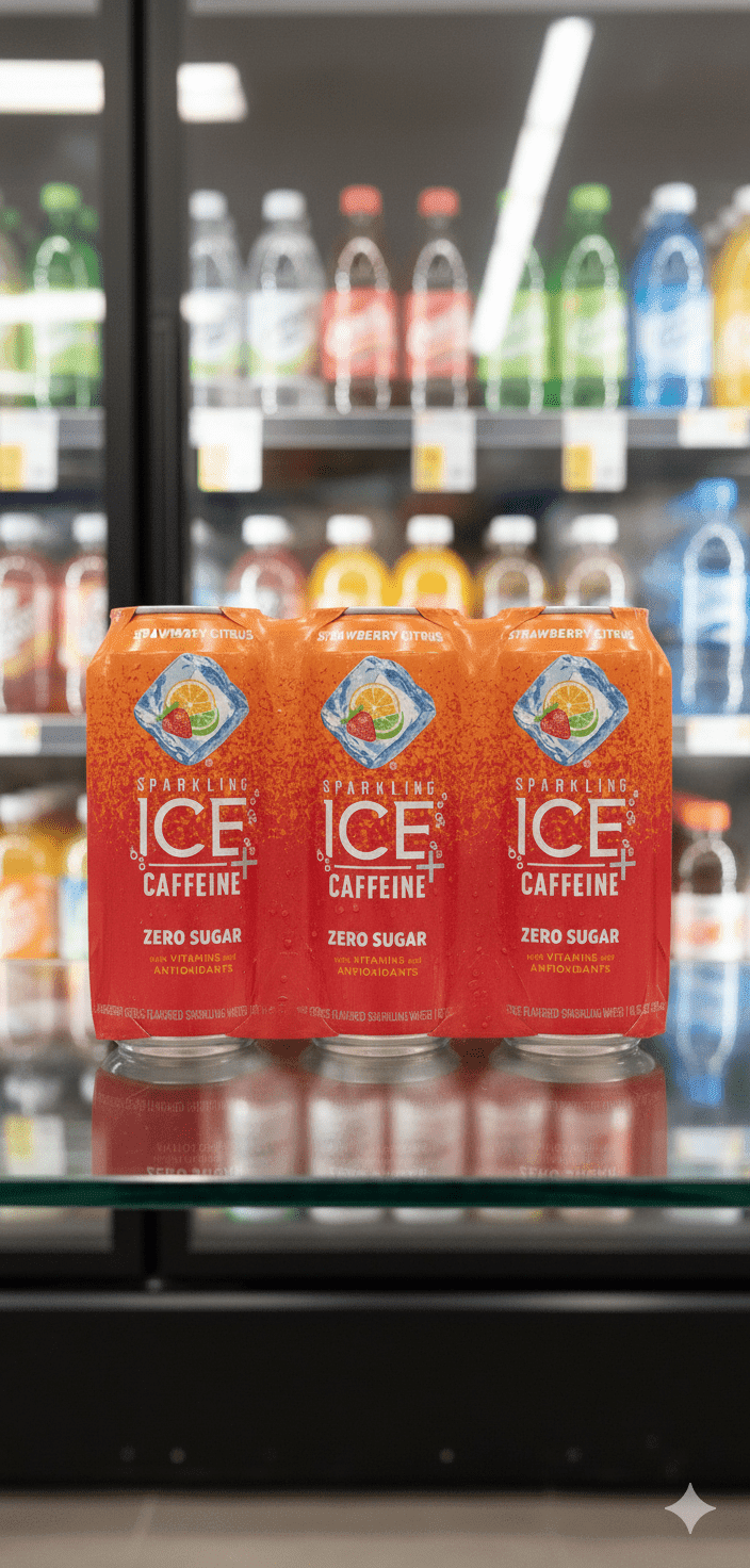 Sparkling Ice® Zero Sugar Caffeine Strawberry Citrus Sparkling Water – 16 oz Bottles (6-Pack)