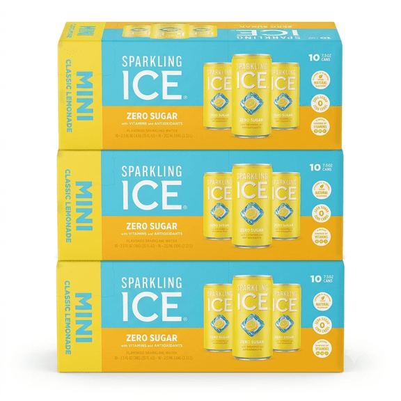 Sparkling Ice Zero Sugar Classic Lemonade Mini Sparkling Water, 7.5 fl oz Cans, 30 Cans