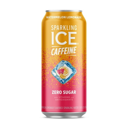 Sparkling Ice Zero Sugar Flavored Sparkling Water with Caffeine, Watermelon Lemonade, 17 oz
