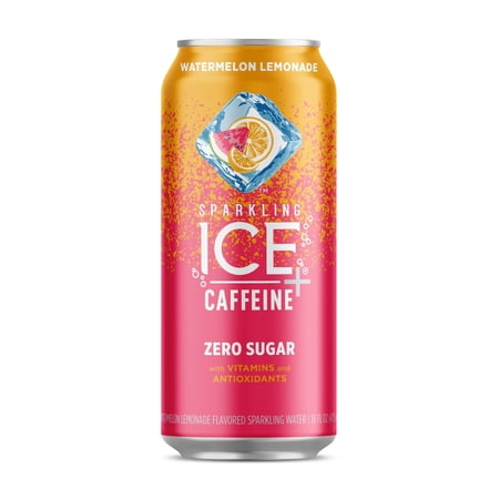 Sparkling Ice Zero Sugar Flavored Sparkling Water, Plus Caffeine Watermelon, Lemonade 17oz
