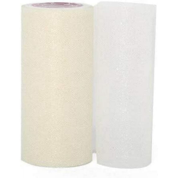 Sparkling Ivory Tulle Wedding Decor - 6" x 25 Yards, Fabric Netting Ribbon, Christmas
