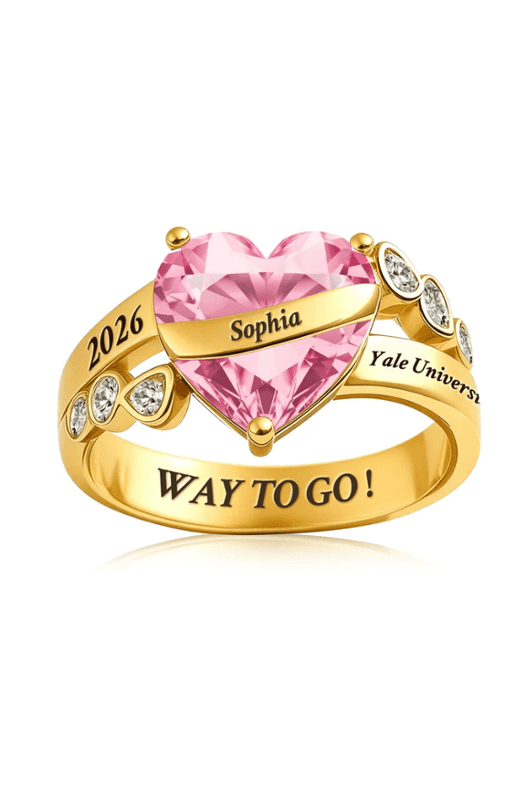 Sparkling Jewellery Custom Pink Heart Marquise Cut Class Ring With Personalized Text For Women in 925 Sterling Silver