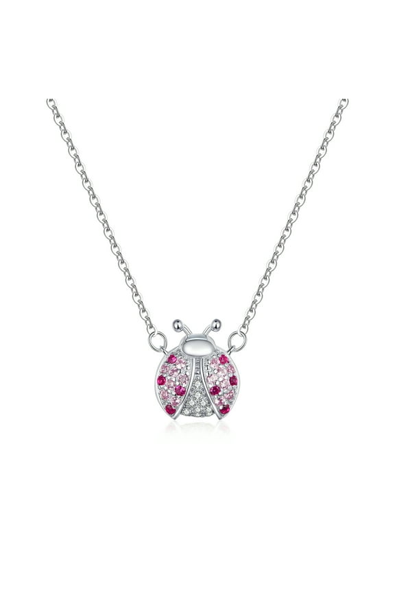 Sparkling Ladybug Necklace - 925 Silver Adjustable Chain Delicate Pendant Jewelry for Women