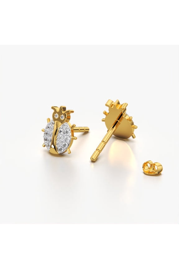 Sparkling Ladybug Stud Earrings - 18K Gold Plated Lucky Beetle Nature Studs with Micro-Pave Cubic Zirconia for Women,