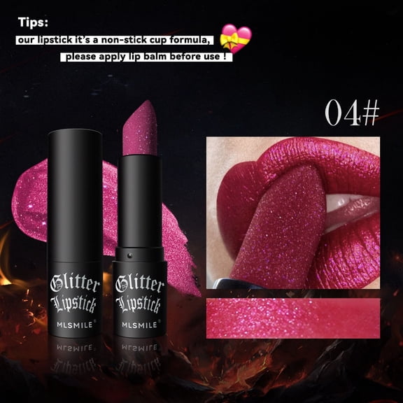 Sparkling Lipstick Lip Gloss Long Lasting Waterproof Moisturizer Lip Balm Glitter Shimmer Metallic Lipstick, Diamond Shiny Bold Glow Goth Lipstick for Women Girls,Non-sticky