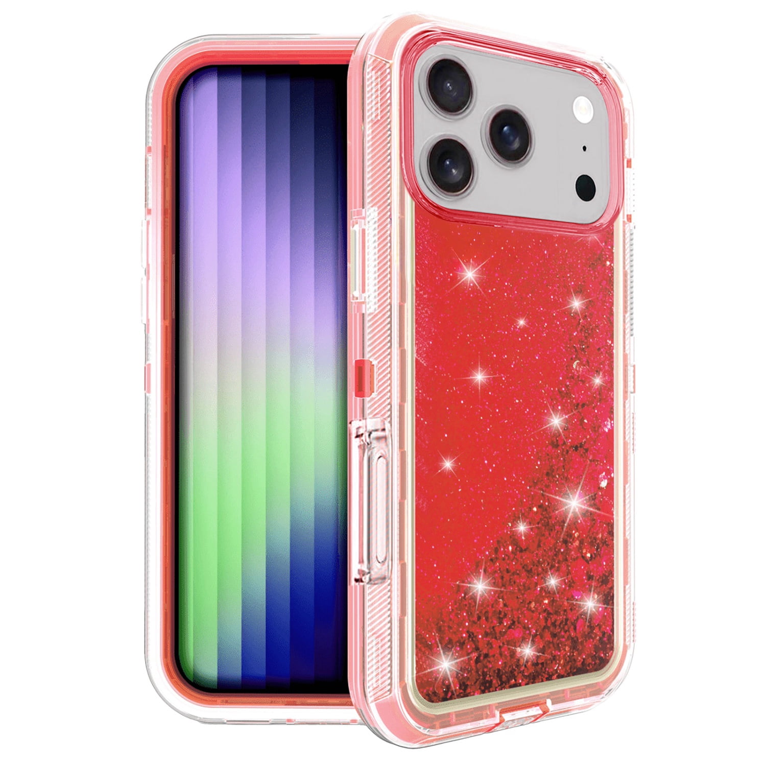 Sparkling Liquid Quicksand Protective Case for iPhone 17 Pro Max - Red
