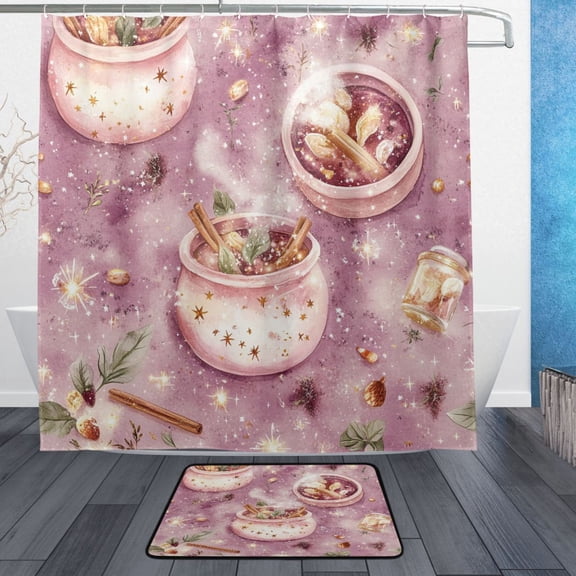 Sparkling Magic Pattern Bathroom Accessory Sets Waterproof Shower Curtain with Anti-Slip Bath Mat Durable Combo