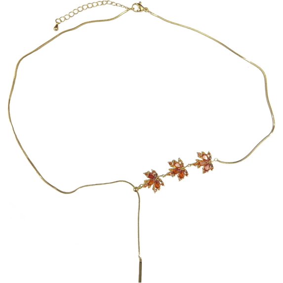 Sparkling Maple Leaf Pendant Necklace Crystal Cubic Zirconia Autumn Fall Leaves Adjustable Chain Necklaces Dainty Thanksgiving Christmas Jewelry Gifts for Women