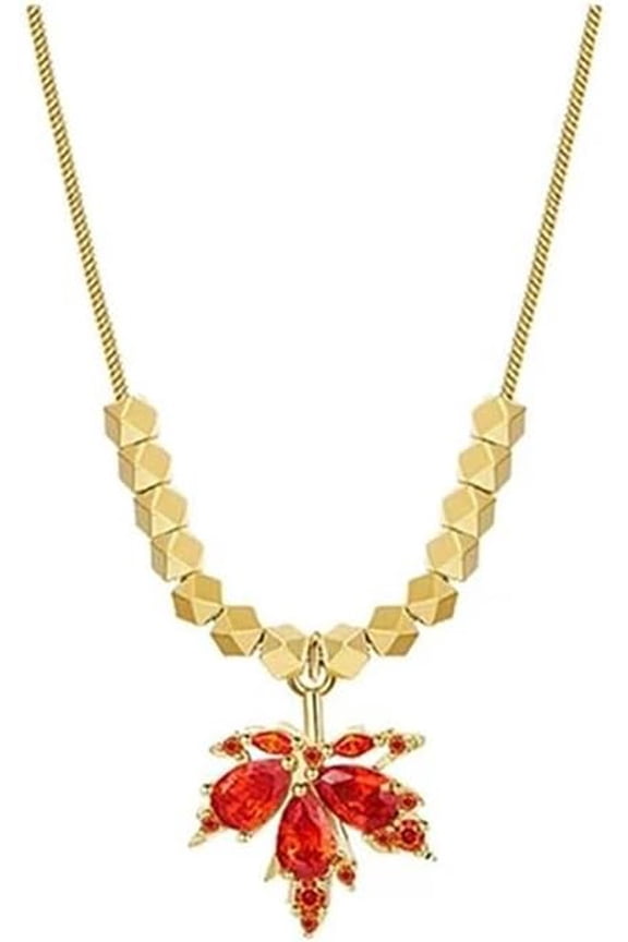 Sparkling Maple Leaf Pendant Necklace Crystal Cubic Zirconia Autumn Fall Leaves Adjustable Chain Necklaces Dainty Thanksgiving Christmas Jewelry Gifts for Women