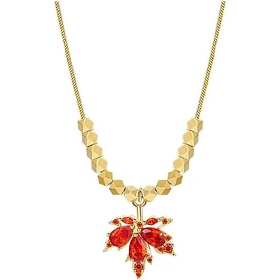 Sparkling Maple Leaf Pendant Necklace Crystal Cubic Zirconia Autumn Fall Leaves Adjustable Chain Necklaces Dainty Thanksgiving Christmas Jewelry Gifts for Women