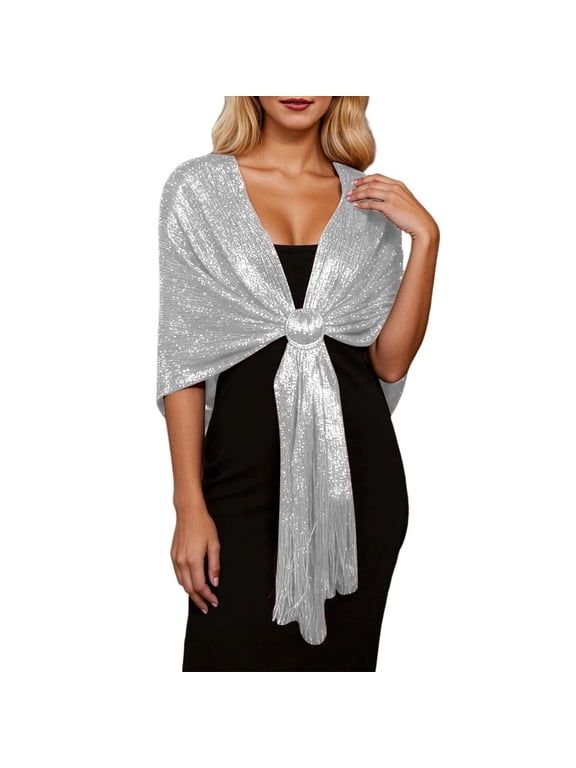 Metallic Shawls and Wraps for Evening Dresses Silver One Size