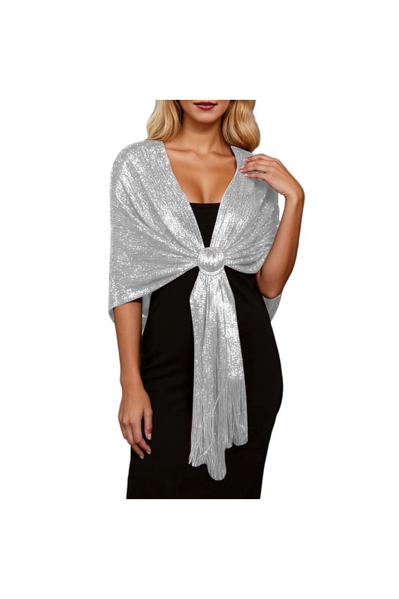 Sparkling Metallic Shawls and Wraps for Evening Dresses Silver One Size